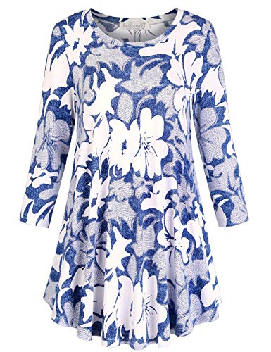 BAISHENGGT Women's 3/4 Sleeves Loose Fit Flare Floral Tunic Tops