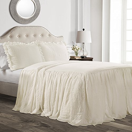 Lush Decor Ruffle Skirt Bedspread Ivory Shabby Chic Farmhouse Style Lightweight 2 Piece Set, Twin