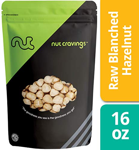 Nut Cravings - Raw Blanched Hazelnuts (1 Pound) - Gourmet Resealable Pack of Shelled Filberts - 16 Ounce