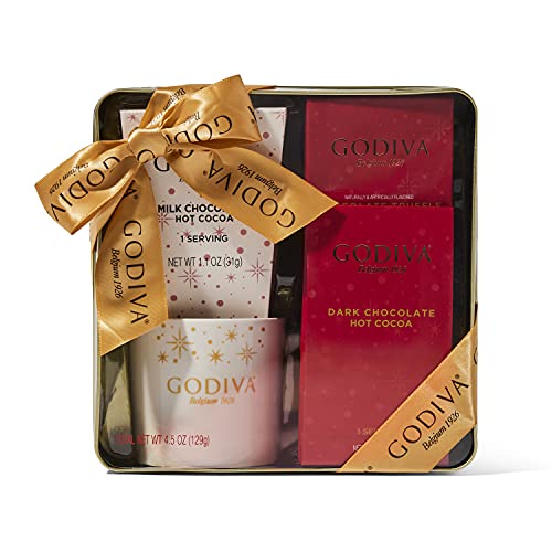 Thoughtfully Gourmet, Godiva Hot Chocolate and Coffee Set, Includes Mug, 2 Flavor Packets of Cocoa and 1 Packet of Truffle Coffee