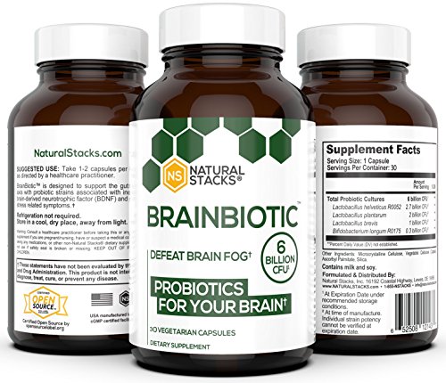 Natural Stacks: BrainBiotic - Brain Supplement - Gut-Brain Axis Optimizer - Contains Probiotics for Brain Health - Promotes Digestive Health - Enhances Memory Function - Stress Relief - 30 ct