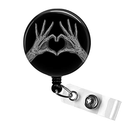 RADIOLOGY TECH Badge Reel Gift, XRay Hands Heart Retractable ID Name Badge Holder, Orthopedics Badge Clip, X Ray Hand Bones Badge Reel