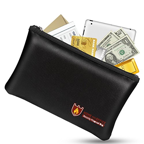Fireproof Money Safe Document Bag. NON-ITCHY Silicone Coated Fire & Water Resistant Safe Cash Bag. Fireproof Safe Storage for A5 Size File Folder Holder, Money, Document, Ipad, Jewelry and Passport