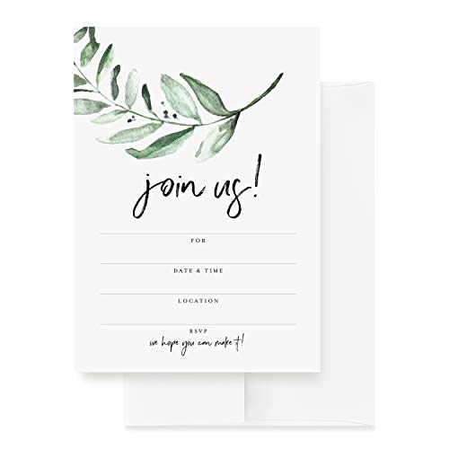 Bliss Collections All Occasion Invitations with Envelopes, Rustic Greenery, Cards for Your Wedding, Reception, Bridal or Baby Shower, Engagement and Birthday Party, 5"x7" (25 Invitations and Envelopes)