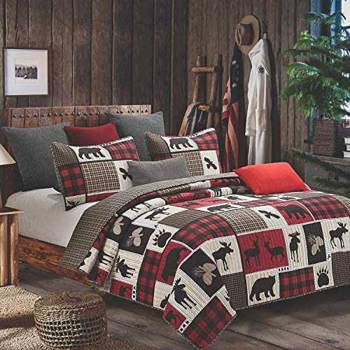 Virah Bella Lodge Life Quilt Set - Rustic Cabin - King 3-Piece Reversible Camping Comforter with Decorative Pillow Shams