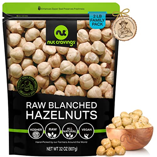 Book Cover Nut Cravings - Raw Blanched Hazelnuts Filberts - Unsalted, Shelled, Superior to Organic (32oz - 2 LB) Bulk Nuts Packed Fresh in Resealable Bag - Healthy Protein Snack, All Natural, Keto, Vegan, Kosher