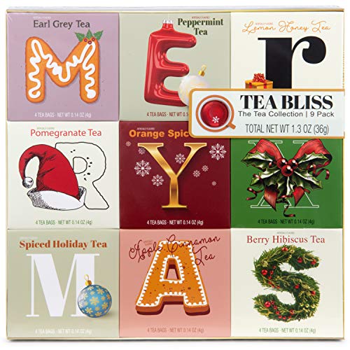 Thoughtfully Gifts, Tea Variety Gift Set, Includes 9 Delicious Tea Flavors Like Berry Hibiscus, Orange Spice, Spiced Holiday, Apple and Cinnamon and More, Set of 9