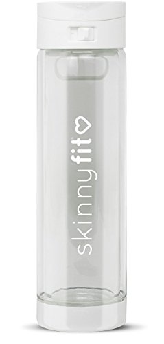 Book Cover SkinnyFit 16oz Glass Detox Bottle: Insulated Double Walled Bottle, BPA Free Borosilicate Glass, Wide Mouth, Leakproof Beverage Bottle Infuser for Travel, Fitness, Outdoor, Gym or Sports