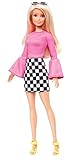 Barbie Fashionistas Doll with Blonde Hair, Wearing Pink Top, Checkered Skirt and Accessories, for 3 to 7 Year Olds