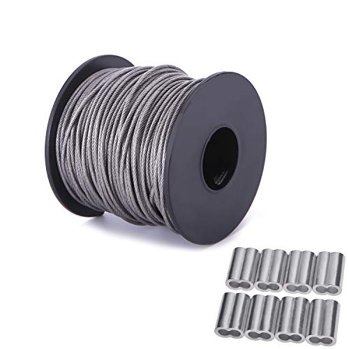 Ubilink 167FT(50M) Picture Hanging Wire 1.5MM Up to 150lbs Stainless Steel Wire with Spool for Picture Frame Mirror Painting Hanging Objects with 20Pcs Aluminum Sleeve