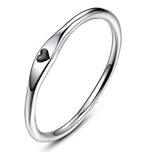 AVECON 925 Sterling Silver Simple Carve Heart Wedding Band Stackable Promise Ring for Her Size 5-10 silver