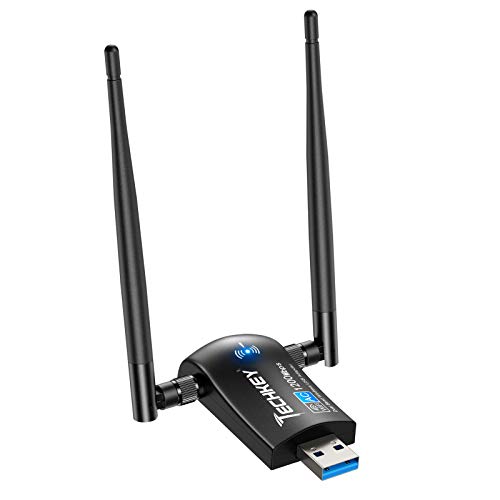 USB WiFi Dongle, Techkey WiFi Adapter for PC 1200Mbps Wireless Network Adapter Dual Band 2.42GHz/300Mbps 5.8GHz/867Mbps 5dBi WiFi Antennas USB 3.0 for Desktop Laptop Support Windows 10/8/7/XP Mac OS X