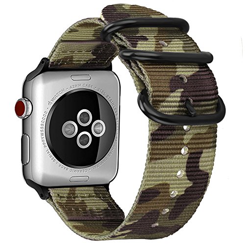 Book Cover Fintie Band for Apple Watch 44mm 42mm, Lightweight Breathable Woven Nylon Sport Loop Wrist Strap with Metal Buckle - Camo
