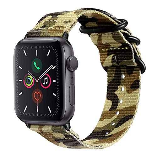 Fintie Band for Apple Watch 44mm 42mm, Lightweight Breathable Woven Nylon Sport Loop Wrist Strap with Metal Buckle - Camo