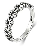 925 Sterling Silver Ring, BoRuo Daisy Flower Hawaiian High Polish Plain Dome Tarnish Resistant Comfort Fit Wedding Band Ring Size 9