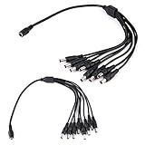 exgoofit 2-Pack DC 1 Female to 8 Male Output Power Splitter Cable Y Adapter for CCTV Security Cameras and LED Strip Lights