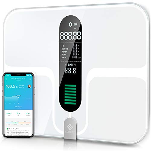 Etekcity Smart Bluetooth Body Fat Scale - Digital Bathroom Weight Scale with 12 Essential Measurements, Large Platform and Clear LCD Display, ITO Conductive Glass, 400lb (180kg)