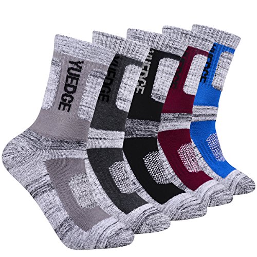 YUEDGE Men's 5 Pairs Cushion Crew Athletic Socks Multi Performance Outdoor Sports Hiking Trekking Socks