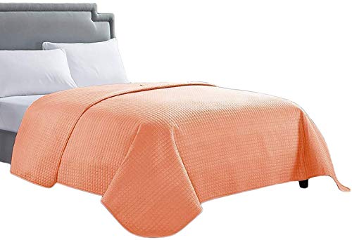 HollyHOME Solid Color Bed Quilt Spring Summer Coral Bedspread 86"x96" for Full/Queen Size Bed