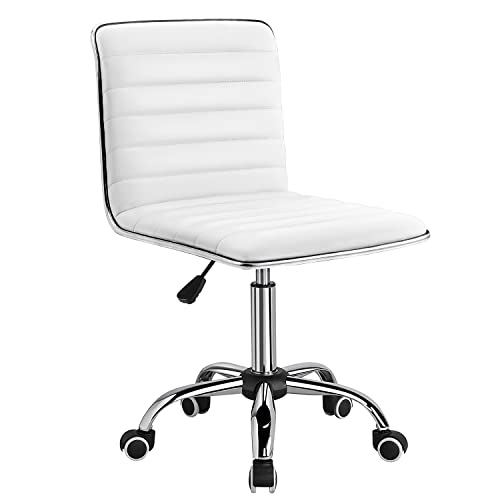 Furmax Mid ,Low back Task chair, Leather Swivel Office, Computer Desk chair Retro with Armless Ribbed (White)