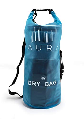 Waterproof Dry Bags - 10L or 20L Dry Bag Backpack with Zipper Compartment, Side handle, & Straps - Black, Blue, or Green - Dry Sack for Kayaking, Boating, Swimming, Beach, Rafting, Snow (Blue, 20L)