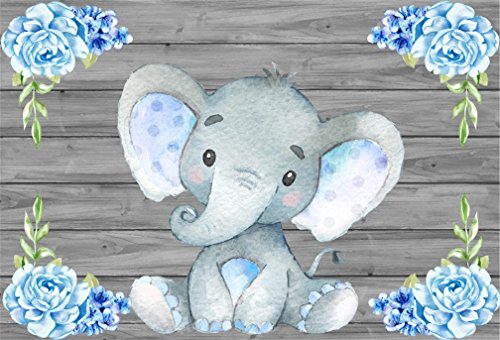 AOFOTO 5x3ft Cute Baby Elephant Backdrop Baby Shower Party Decoration Photography Background Sweet Watercolor Flower Cartoon Animal Photo Studio Props Newborn Infant Girl Kid Boy Child Birthday Banner