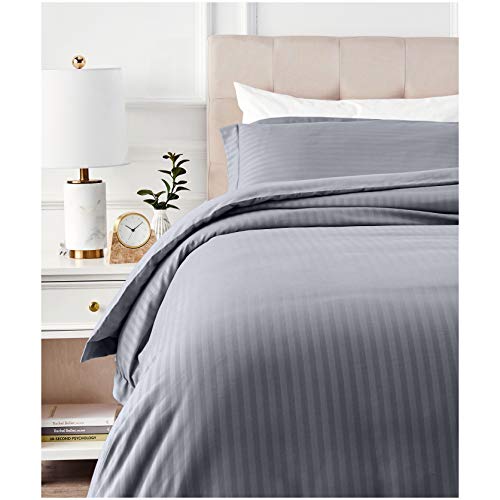 AmazonBasics Deluxe Striped Microfiber Duvet Cover Set - Twin or Twin XL, Dark Grey