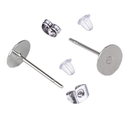 100 Pieces Stainless Steel Earrings Posts Flat Pad,100 Pieces Butterfly Earring Backs,100 Pieces Bullet Earring Backs,Total 300 Pieces (8mm)