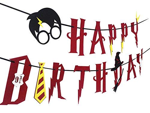 DK Harry Potter Party Supplies - Happy Birthday Banner Felt Garland Party Decoration, Red