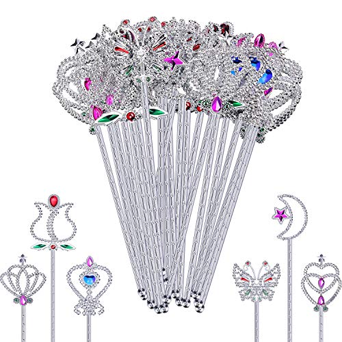 Skylety 24 Pieces Plastic Fairy Metallic Magic Dress-up Wand Princess Wands for Girl's Princess Costume Role Play