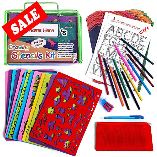 Happy Dueks Stencils for Kids Set - Drawing Kids Stencils 50-Piece Crafting Kit for Kids Fun / Educational Toy / Children 3+ Years Old / Perfect as Birthday Gift