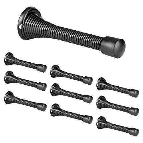 10 Pack of Spring Door Stops Black - 3 1/4 Inch Heavy Duty Door Stop - Traditional Spring Door Stop with Rubber Bumper