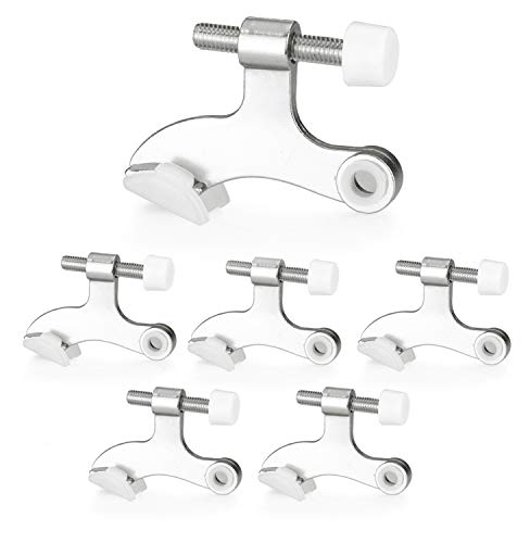 6 Pack Hinge Pin Satin Nickel Door Stops -Heavy Duty Adjustable Door Stopper 2-1/2" x 1-3/4â€,with White Rubber Bumper Tips