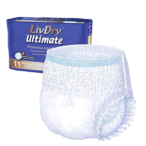LivDry Adult XXL Incontinence Underwear, Ultimate Comfort Absorbency, Leak Protection, XX-Large, 11-Pack