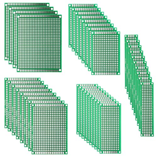 DEYUE 40PCs PCB Board Prototyping PCBs Circuit Boards Kit | 5 Size Universal untraced Perforated Printed Circuits Boards | Solder-able Circuit Protoboards for DIY Soldering Electronic Projects