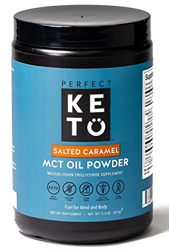 Book Cover Perfect Keto MCT Oil C8 Powder, Coconut Medium Chain Triglycerides for Pure Clean Energy, Ketogenic Non Dairy Coffee Creamer, Bulk Supplement, Helps Boost Ketones, Salted Caramel
