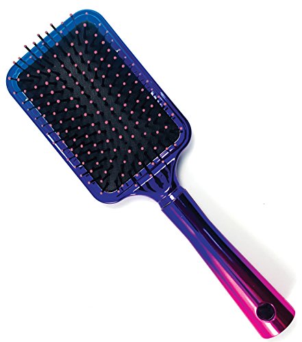 Large Square Paddle Brush by Better Beauty Products, Ombre Tricolor Chrome Finish, Detangling Brush, Professional Salon Brush, with Lavender Tipped Quills and Long Handle
