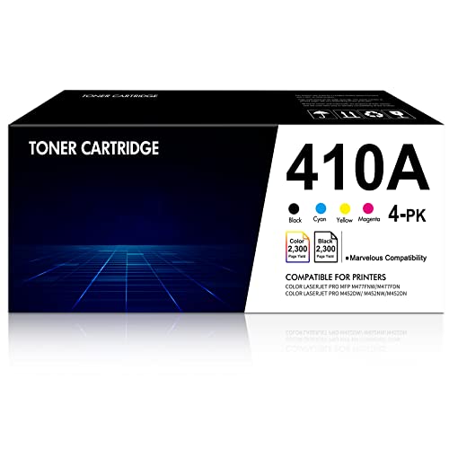 410A 410X Toner Cartridge Compatible Replacement for HP 410A CF410A Used for HP Color Laserjet Pro MFP M477fnw M477fdw M477fdn M452dn M452dw M452nw Printer 410A 410X Toner (Black Cyan Yellow Magenta)