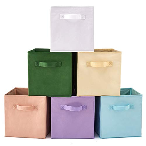 EZOWare Set of 6 Foldable Fabric Basket Bin Collapsible Storage Cube For Nursery, Toys Organizer, Shelf Cabinet (Assorted Color)