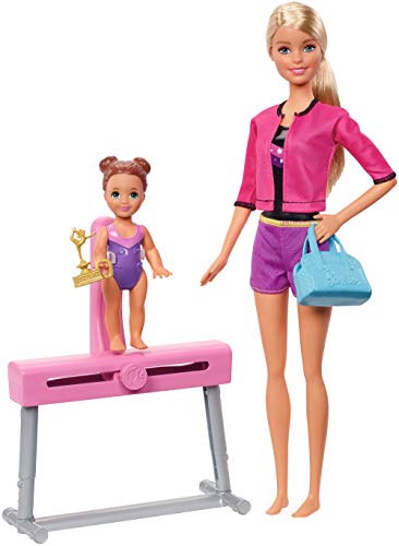 Barbie Gymnastics Coach Dolls & Playset with Blonde Coach Barbie Doll, Brunette Small Doll and Balance Beam with Sliding Mechanism, Gift for 3 to 7 Year Olds [Amazon Exclusive]