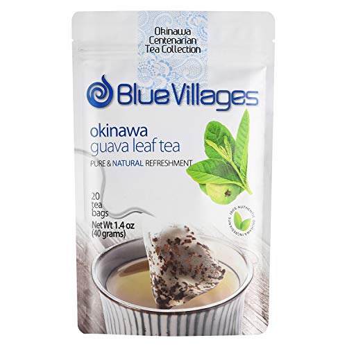 Guava Tea by Blue Villages - Sleep | Anti-Diarrhea | Lower Cholesterol & Diabetes | 100% Pure Leaf, Natural, Organic, Caffeine-Free, 20 Tea Bags (2g each) from Okinawa, Japan