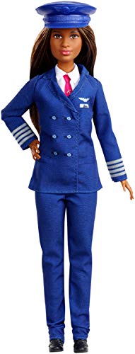 Book Cover Barbie Pilot Doll Wearing Uniform and Hat, Brunette Petite Doll for 3 to 7 Year Olds