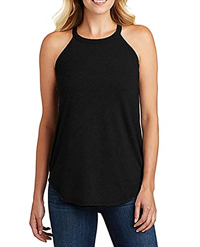 CNJFJ Womens Summer Halter Neck Tank Tops Tunic Sleeveless Shirt Cotton High Crew Neck Cami Blouse
