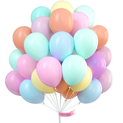 PartyWoo Pastel Balloons, 100 pcs 10 in Pastel Color Balloons in 8 Colors, Pastel Latex Balloons, Pastel Colored Balloons for Unicorn Birthday Decorations, Unicorn Party Decorations, Rainbow Birthday