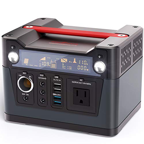 ROCKPALS 300W Portable Power Station, 280Wh CPAP Backup Battery Pack UPS Power Supply 110V Pure Sine Wave AC Outlet, QC3.0 USB, 12V/24V DC, LED Flashlight for Camping, Home, Emergency