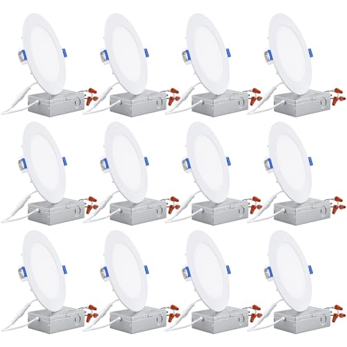 TORCHSTAR 12-Pack 6 Inch Ultra-Thin LED Recessed Lighting with J-Box, CRI90, 3000K Warm White, 12W Dimmable 1100lm Brightness LED Downlight, ETL & Energy Star Listed