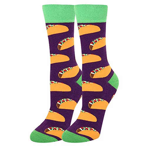Women's Novelty Crazy Food Crew Socks,Funny Taco Cozy Dress Socks in Grey