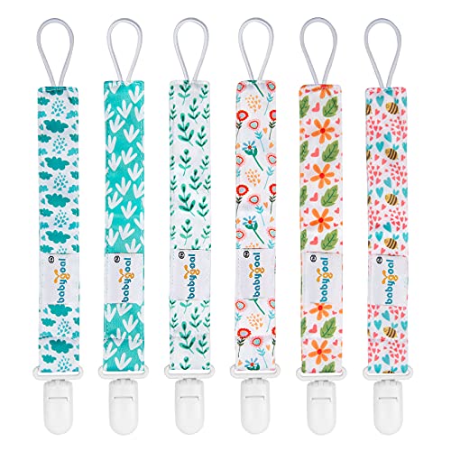 Babygoal Pacifier Clips for Girls, 6 Pack Pacifier Holder Fits Most Pacifier Styles &Teething Toys and Pacifier Clips for Boys and Girls 6PS13