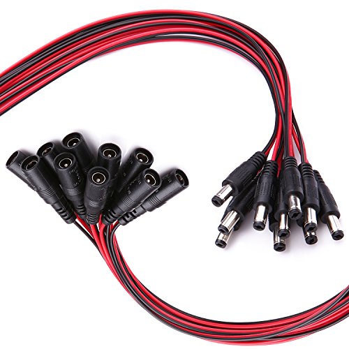 WildHD 10 Pack DC Pigtail Male and 10 Pack DC Pigtail Female, Security Camera Pigtail and DC Power Pigtail Adapter Connector Cable for CCTV DVR Surveillance Video System(2.1x5.5mm)