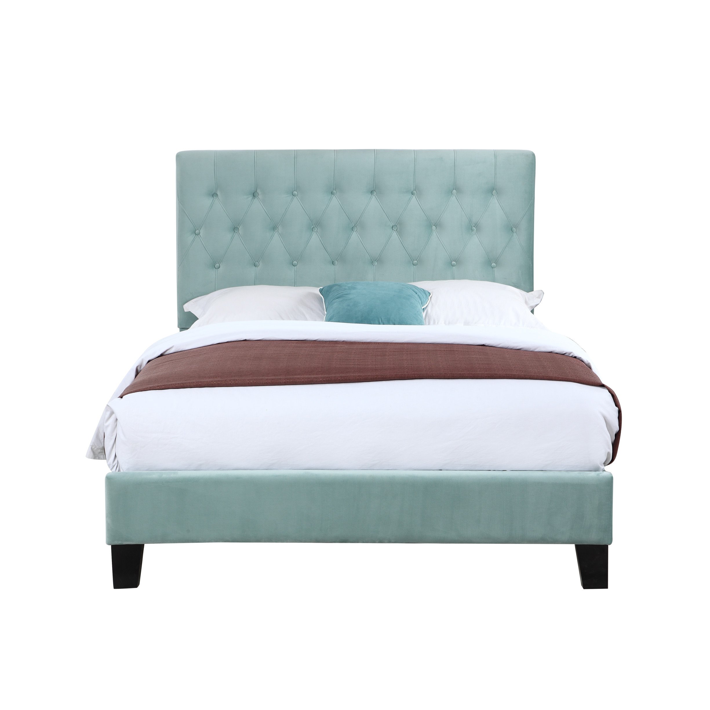 Book Cover Artum Hill Upholstered Bed With Tufted, Padded Headboard, And Platform-Style Base Twin Aqua Velvet